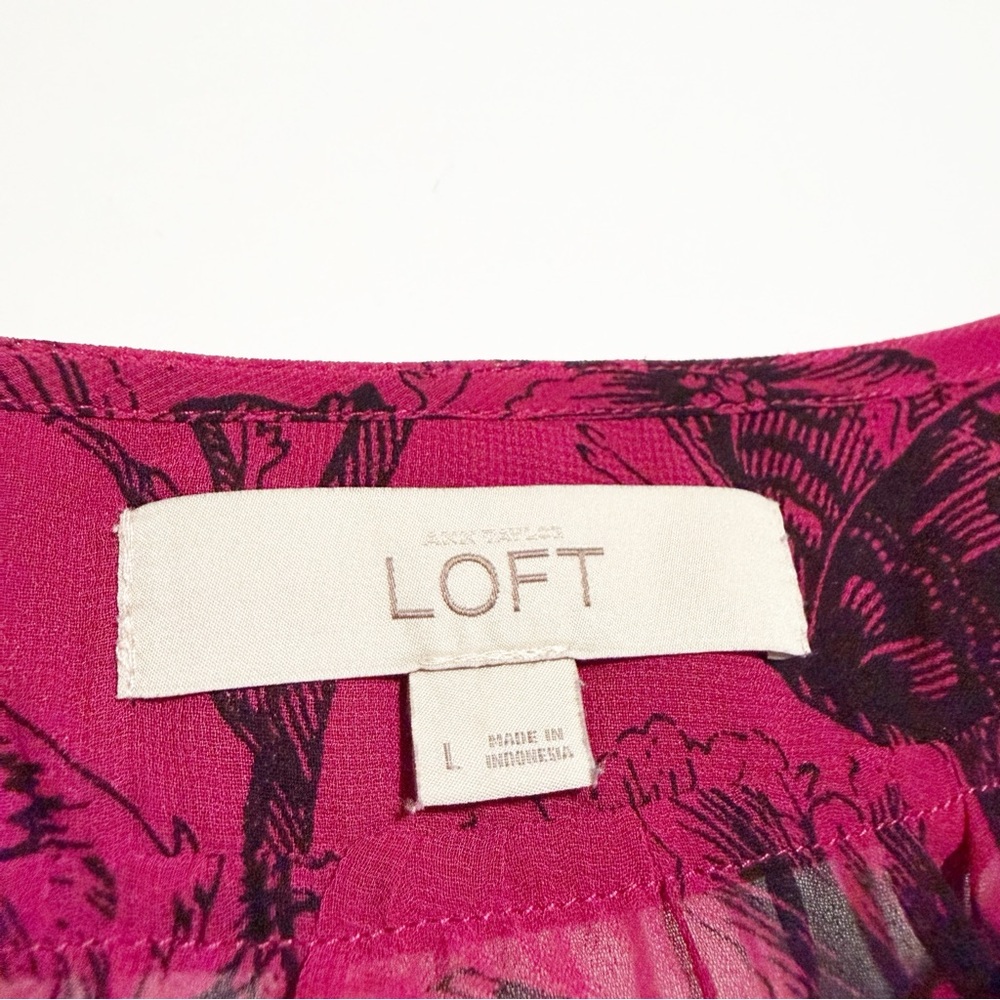 Loft Butterfly Floral Tie Neck Chiffon Blouse - Picture 9 of 10